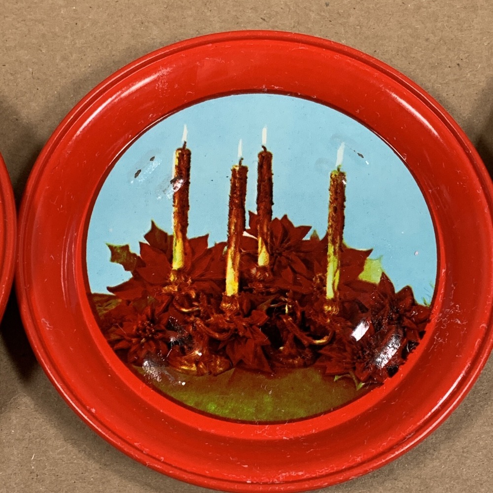 Vintage Christmas Coasters Set of 8 Red Holiday Poinsettia Candle Decor 1970s - Picture 10 of 11